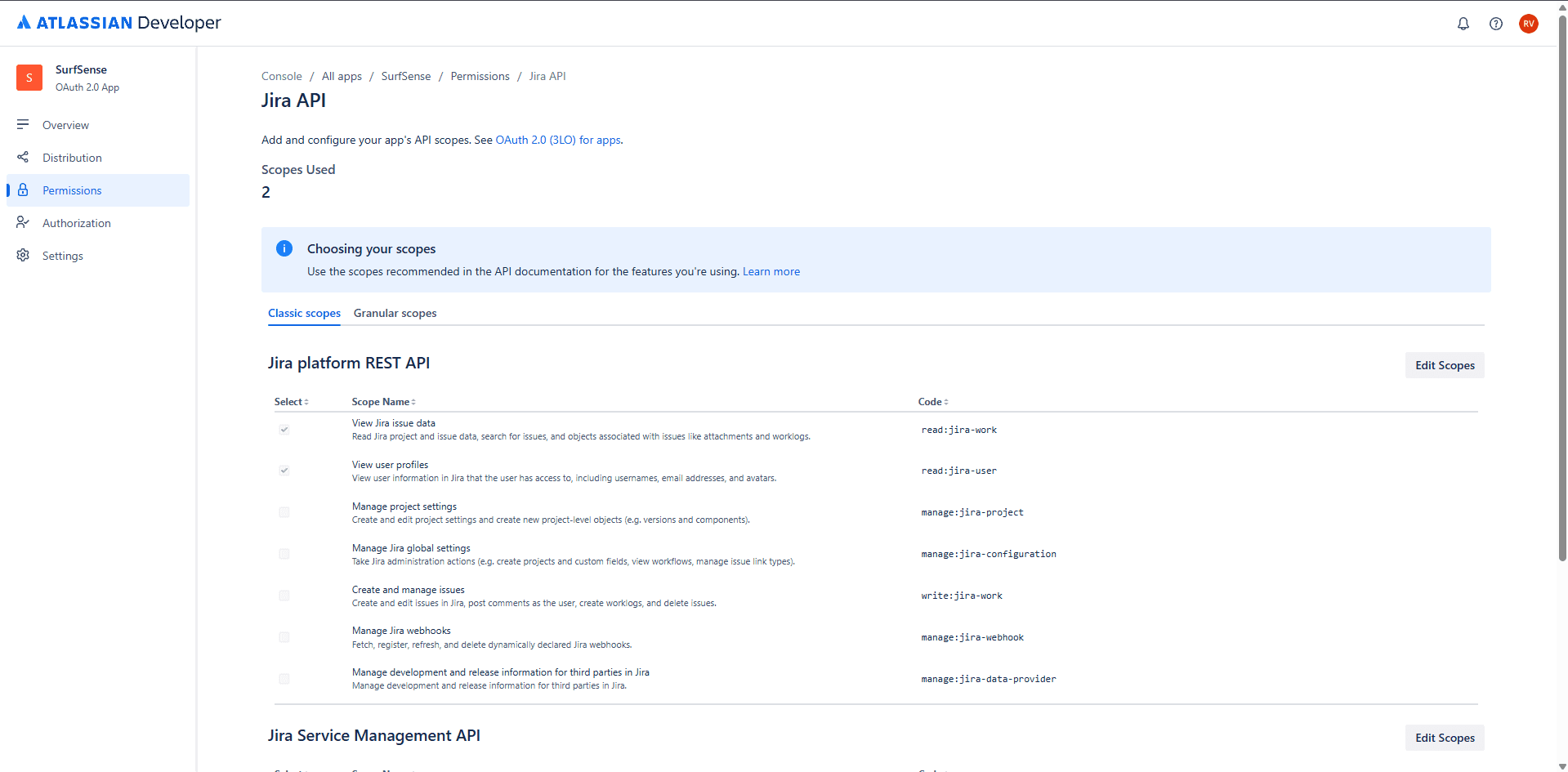 Jira API Scopes